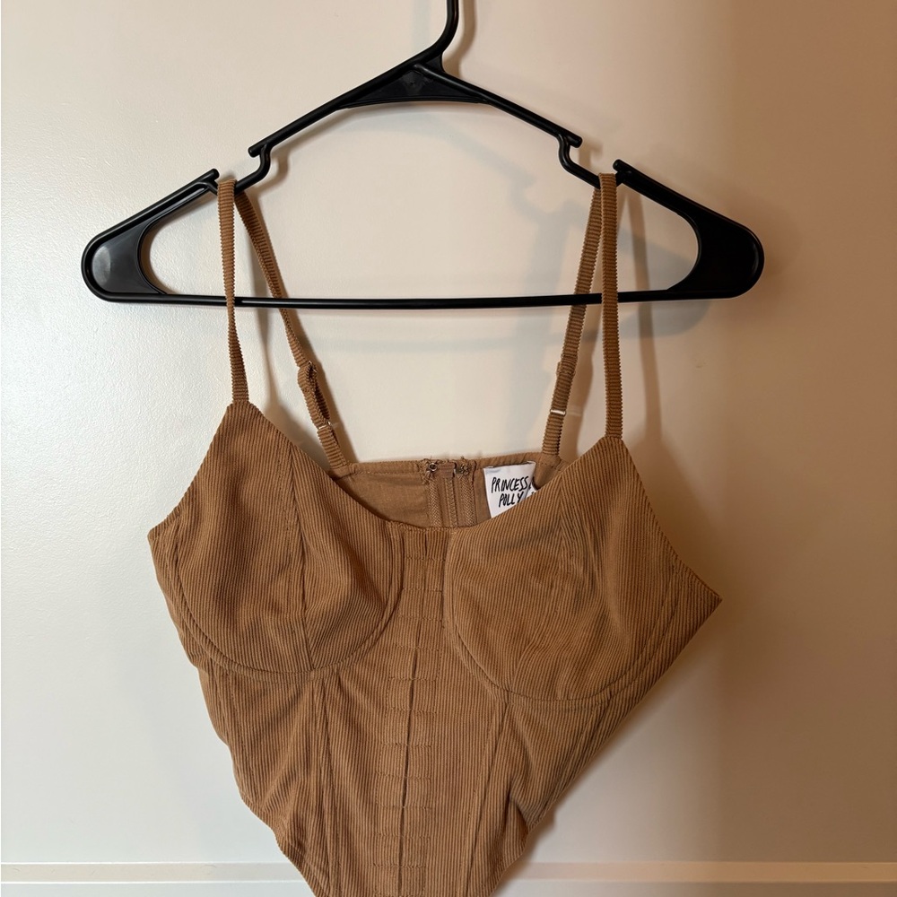 Princess Polly Brown Ribbed corset top